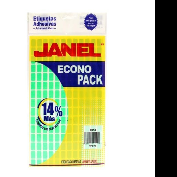 ETIQUETA ADH. FLUOR. JANEL 9X13 VERDE PAQ.C8H. E30